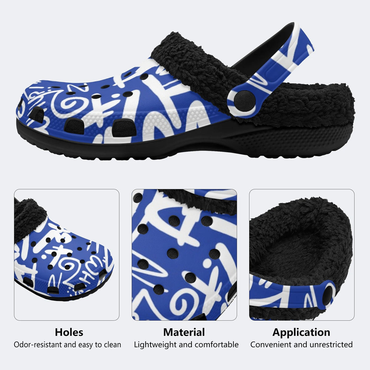 Blue Punk Graffiti - Fur Lined Slippers/Sandals