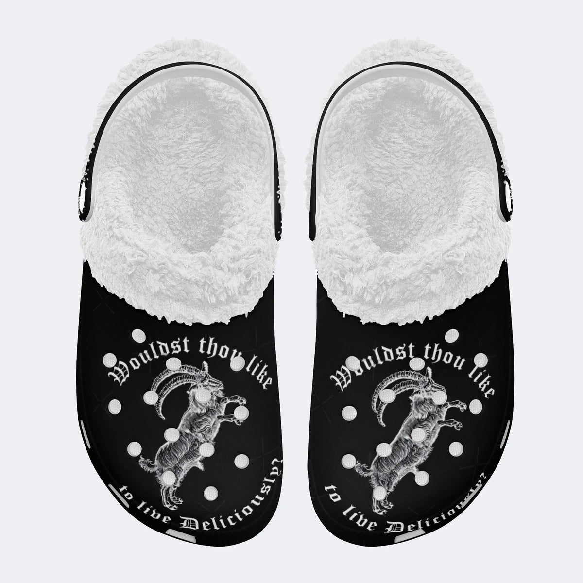 Unisex Metal Goat Print - Fur Lined Slippers