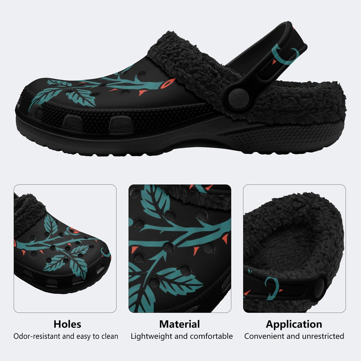 Dark Thorn Rose - Fur Lined Slippers/Sandals