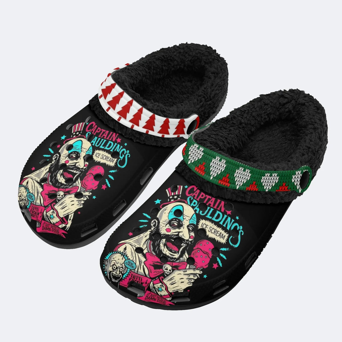 Christmas Horror Print- Fur Lined Slippers