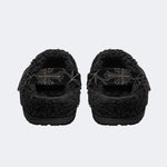 Gothic Cowboy Skeleton Thorn Rose Spider Web Cross‑Fur Lined Slippers/Sandals