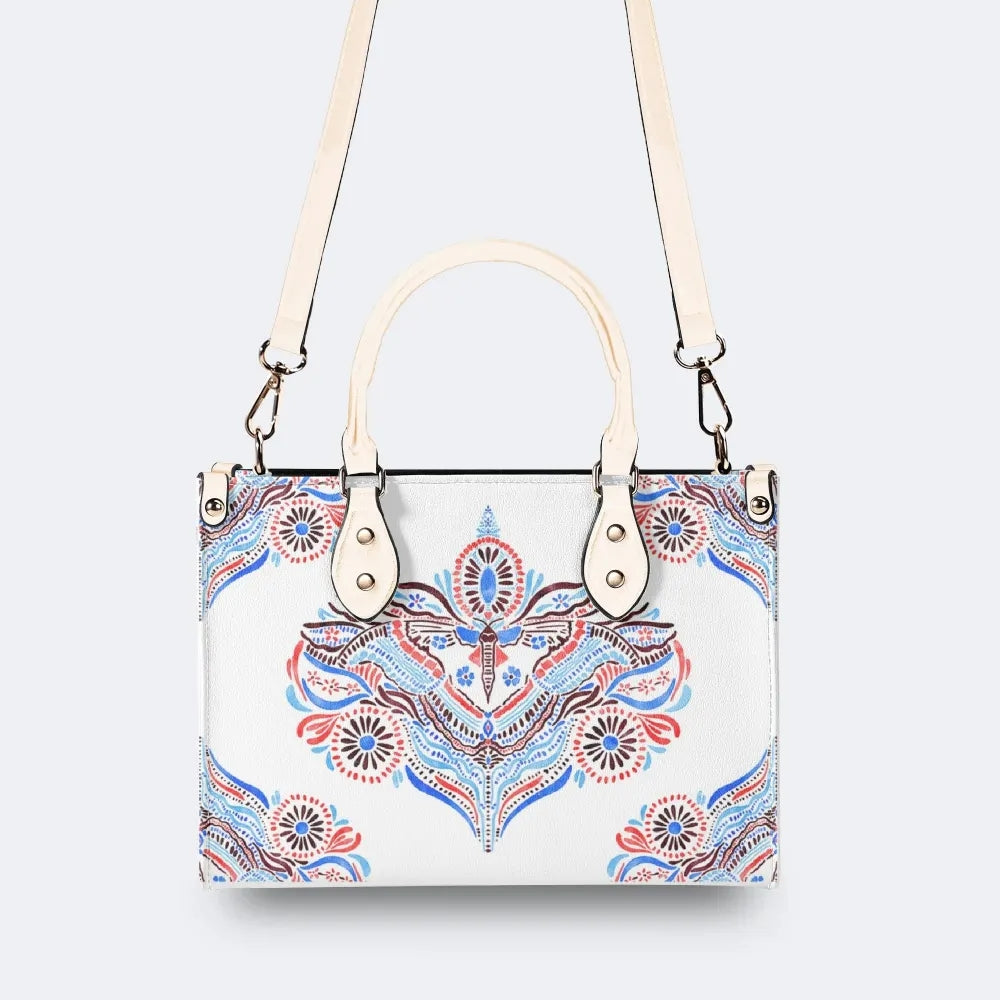 Classic Watercolor Moth Print - Leather Handbag