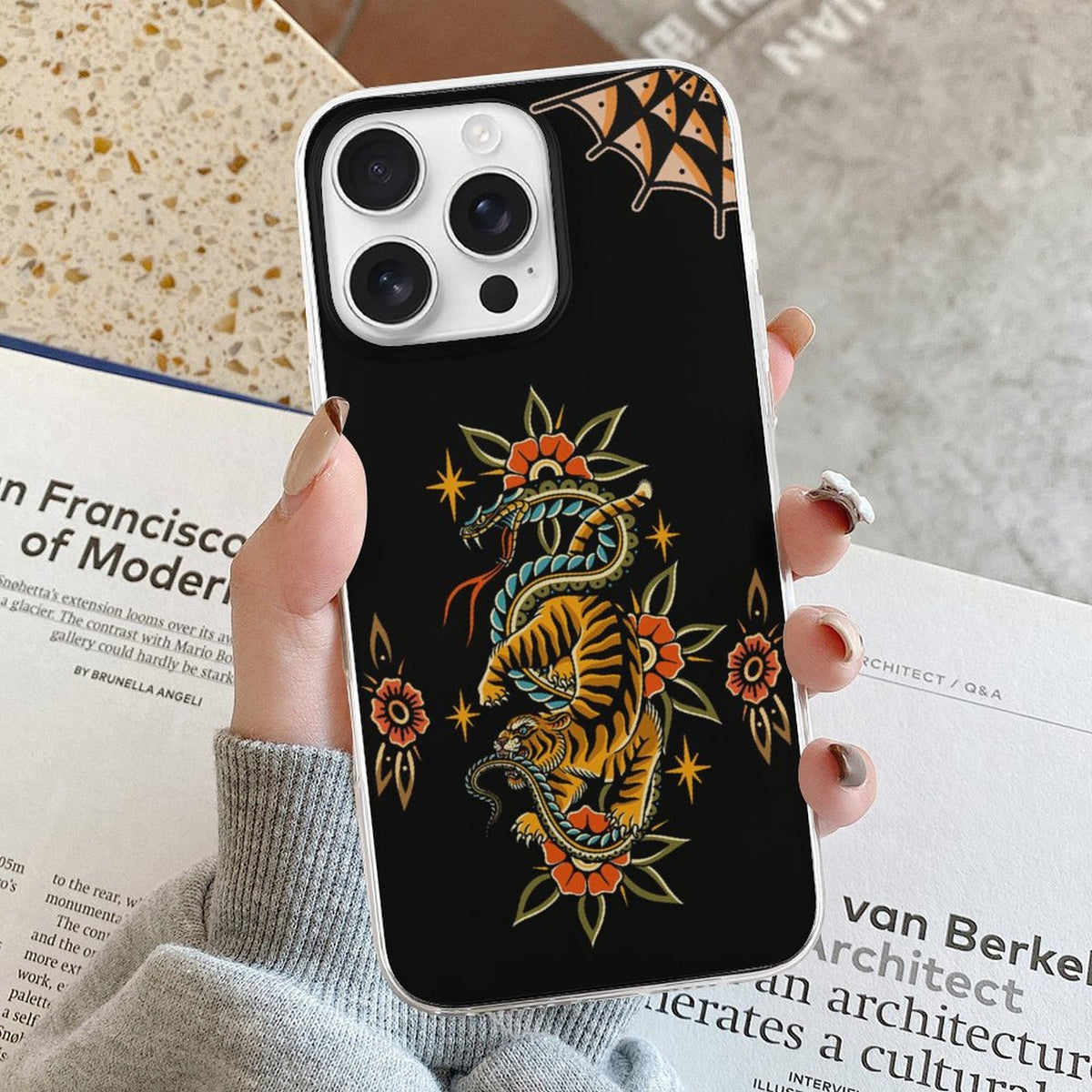 Vintage Snake And Tiger Print - Phone Case