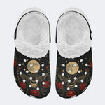 Moth And Moon Print - Fur Lined Slippers/Sandals