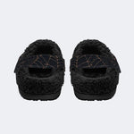 Gothic Golden Spiderweb‑Fur Lined Slippers Sandals