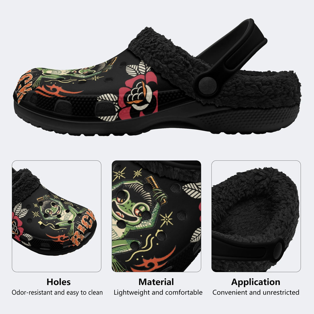 Rick Frog Print - Fur Lined Slippers/Sandals