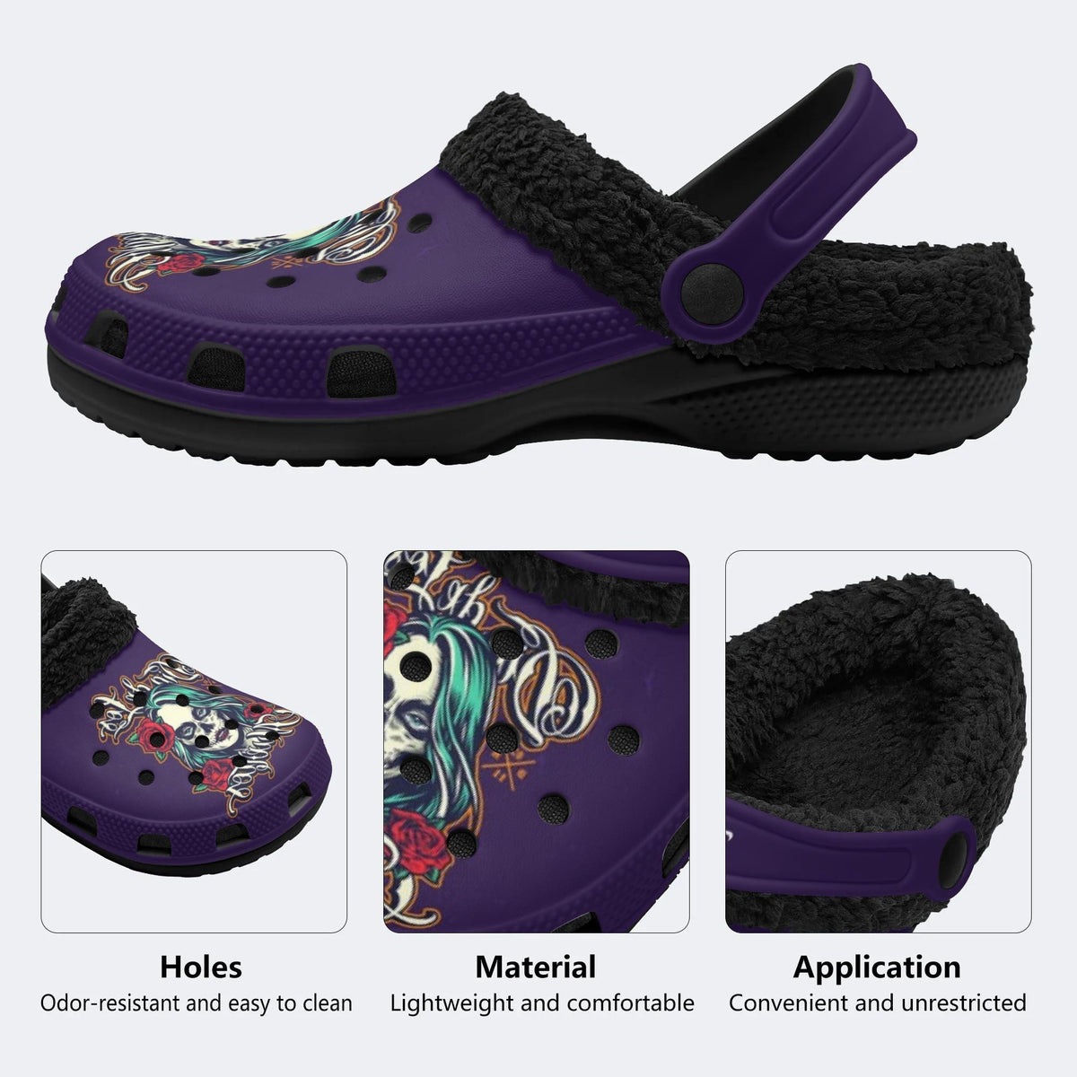 Lady Skull Rose - Fur Lined Slippers/Sandals