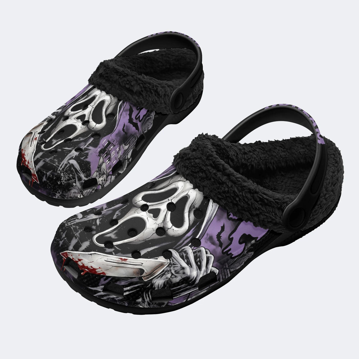Gothic Scream Ghostface Knife Purple Smoke - Fur Lined Slippers/Sandals