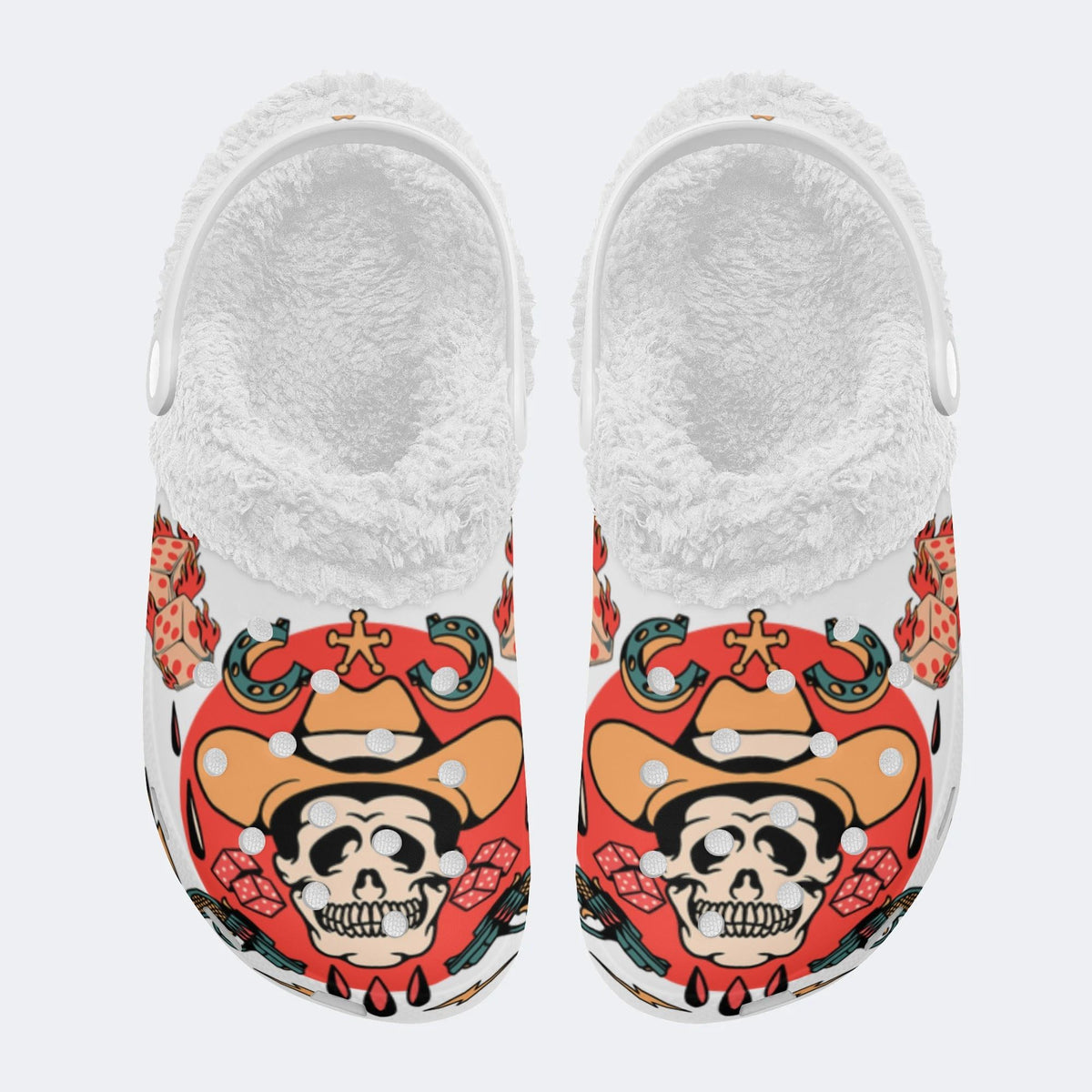 Retro Cowboy Skull Print - Removable Fur Lined Slippers/Sandals