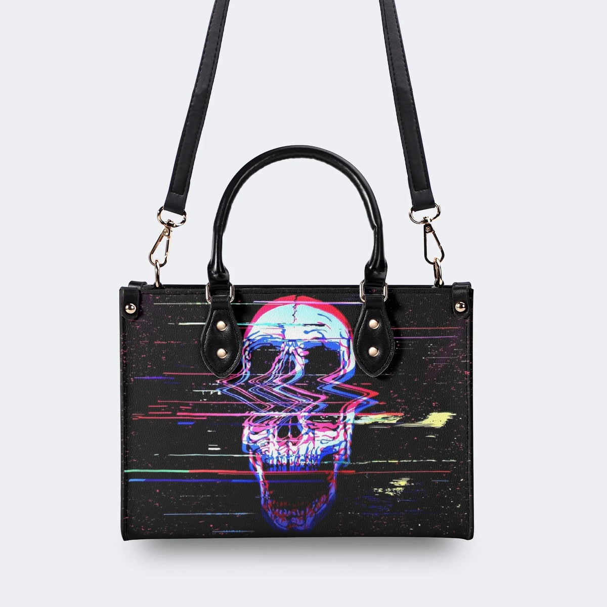 Distorted And Separated Skull - Leather Handbag