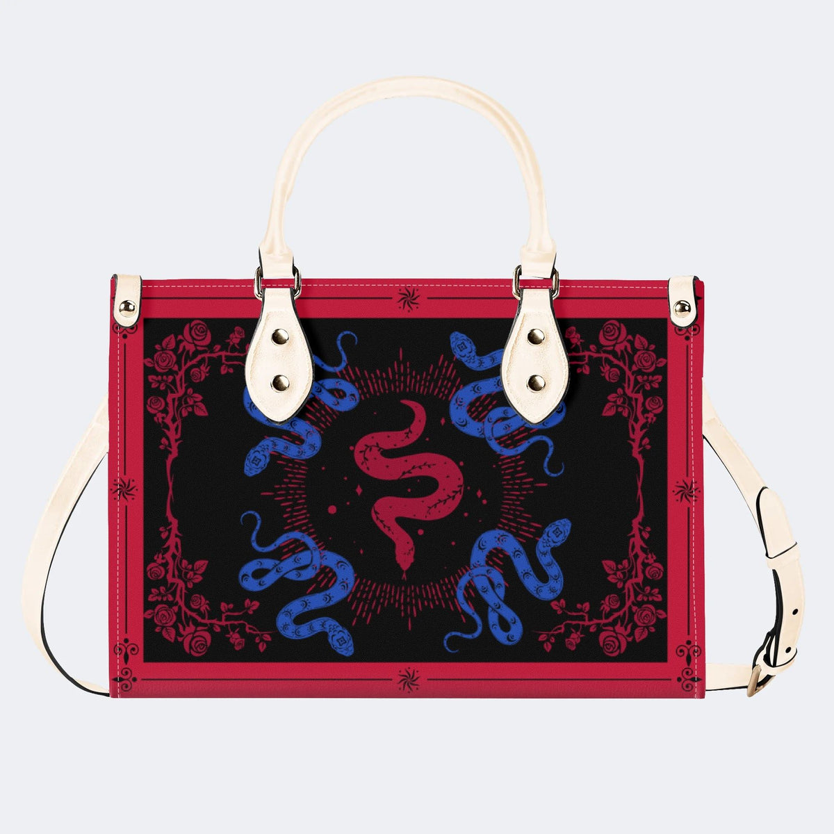 Red Snake As The Center - Leather Handbag