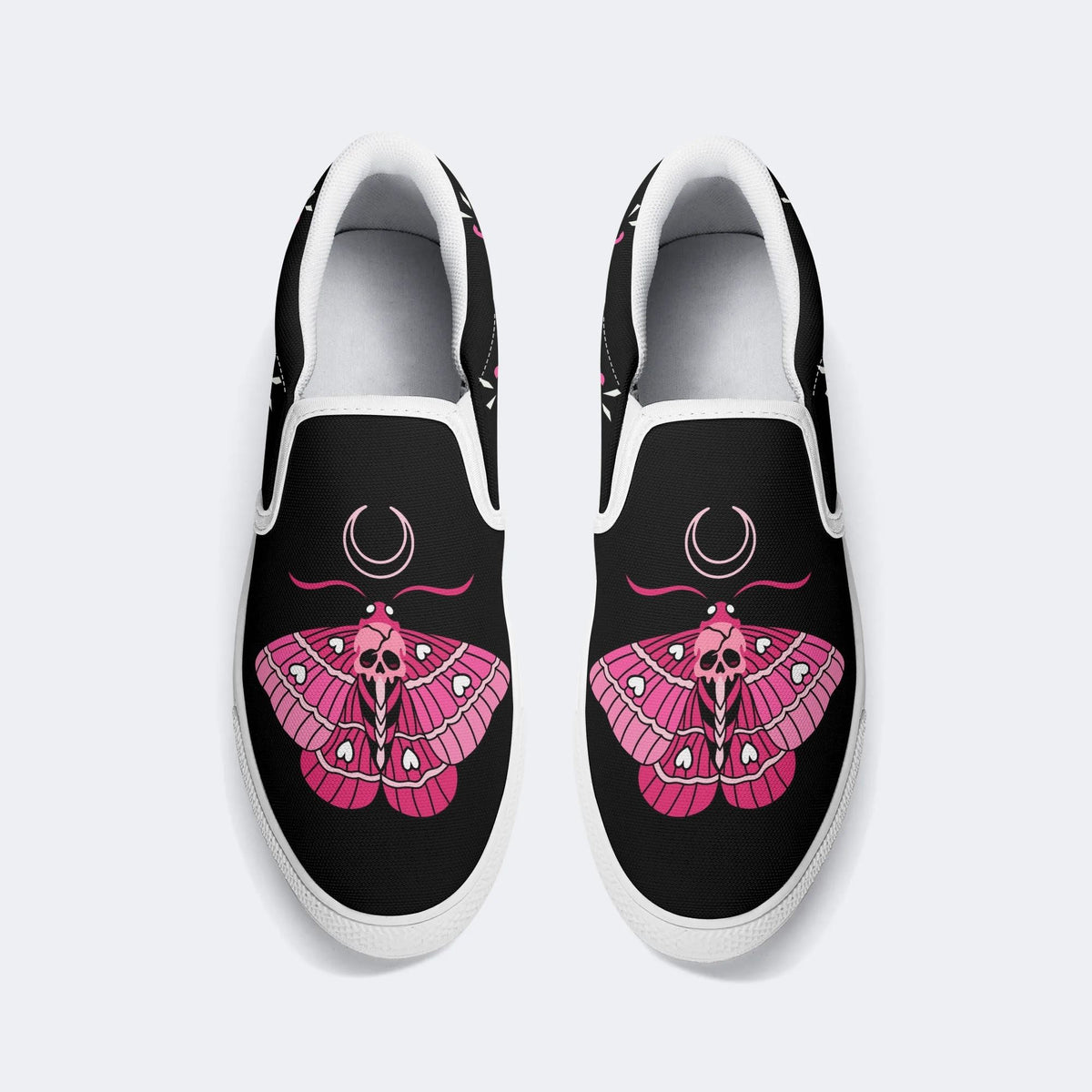 Pink Death Moth Print - Slip On Shoes