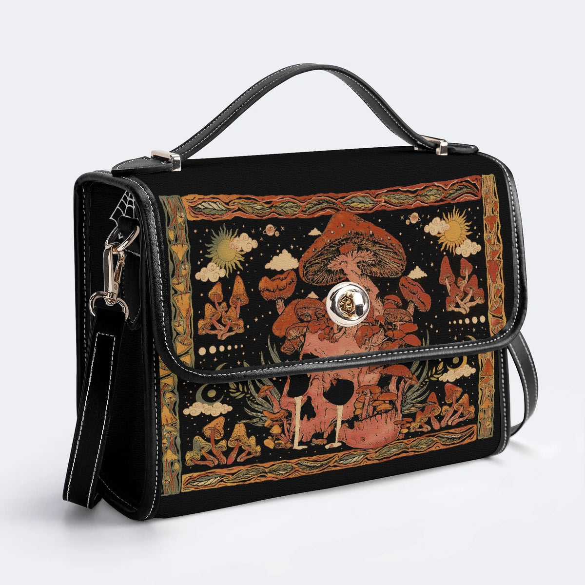 Mushroom Parasitic Skull - Leather Satchel Bag