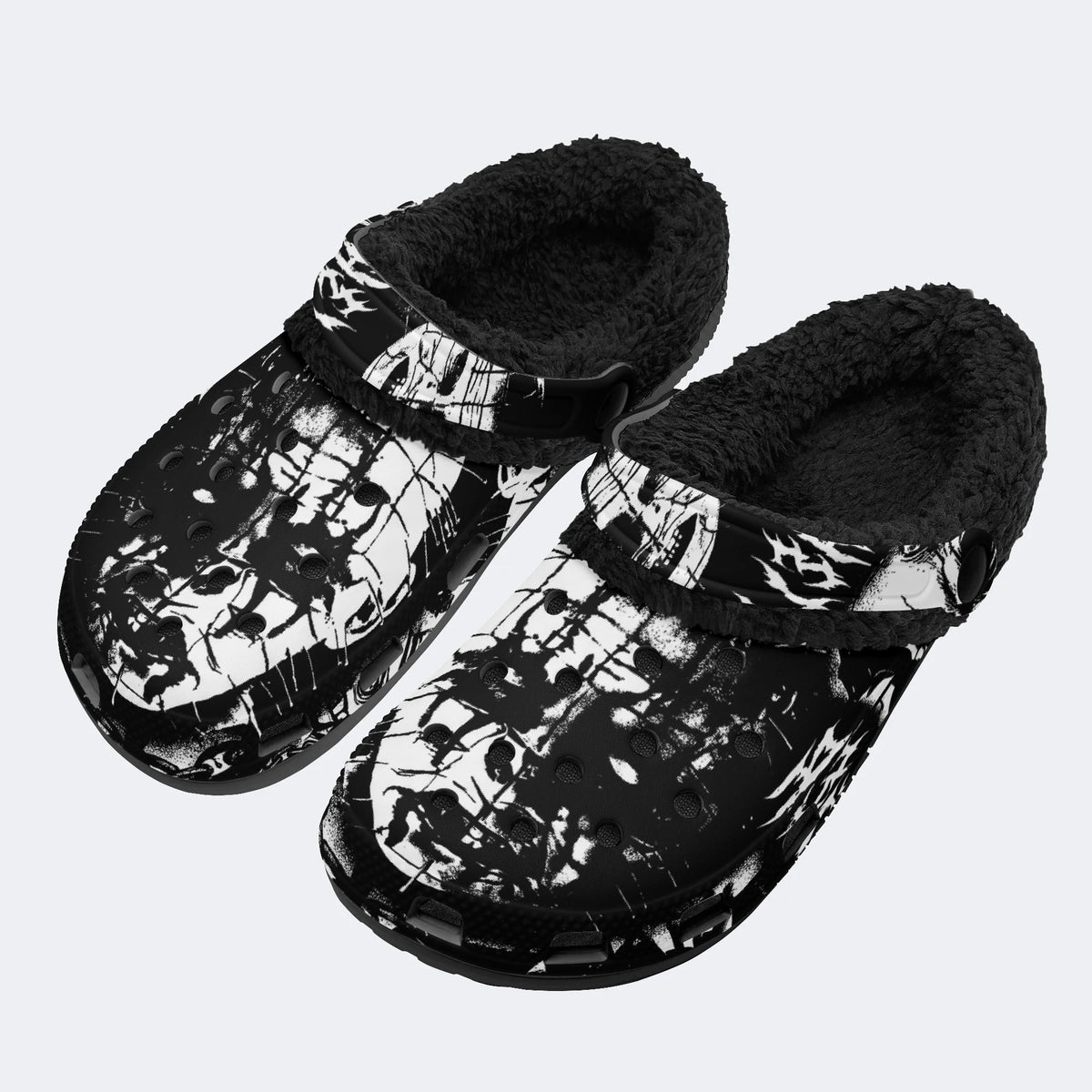 Gothic Dark Metal Skull Demon Print - Fur Lined Slippers/Sandals