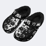 Gothic Dark Metal Skull Demon Print - Fur Lined Slippers/Sandals