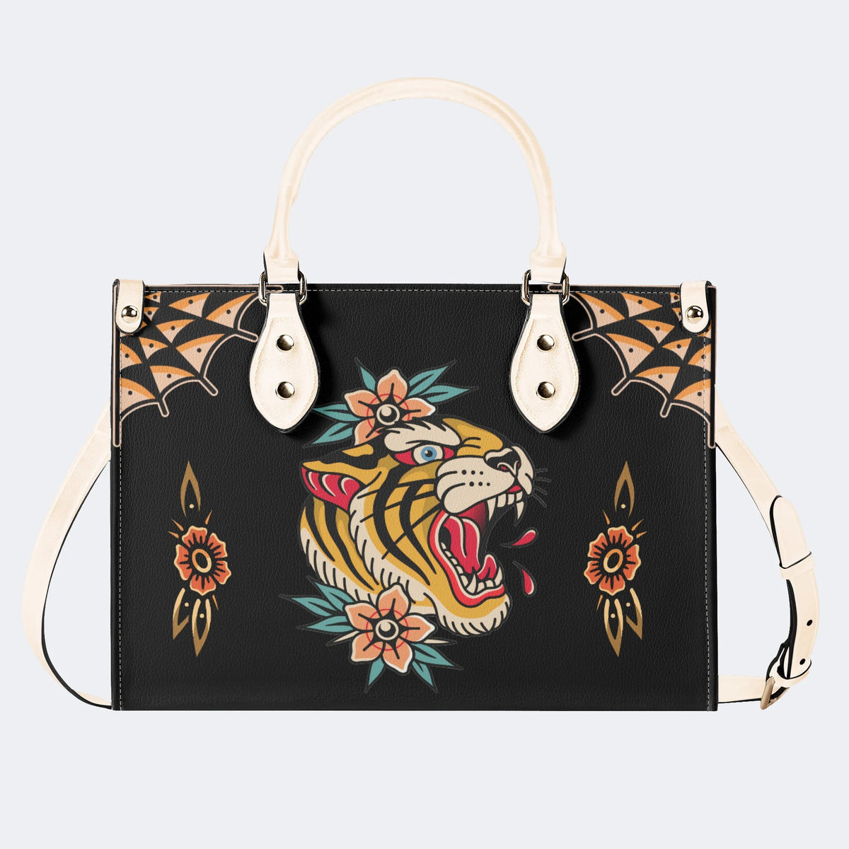 Flower Tiger Art Print - Leather Handbag