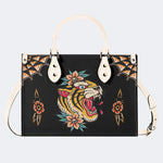 Flower Tiger Art Print - Leather Handbag