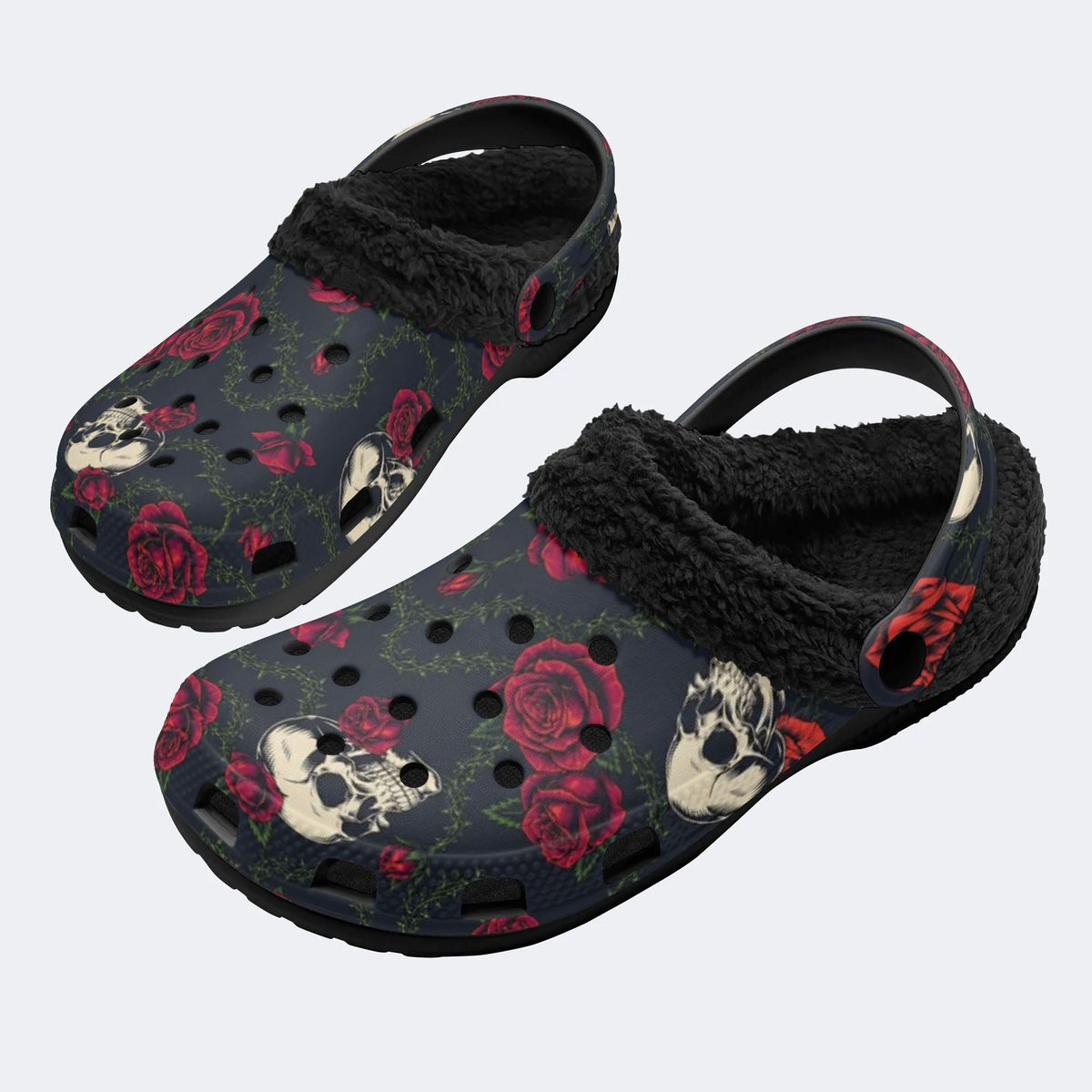Spooky Rose Skull Vines - Fur Lined Slippers/Sandals