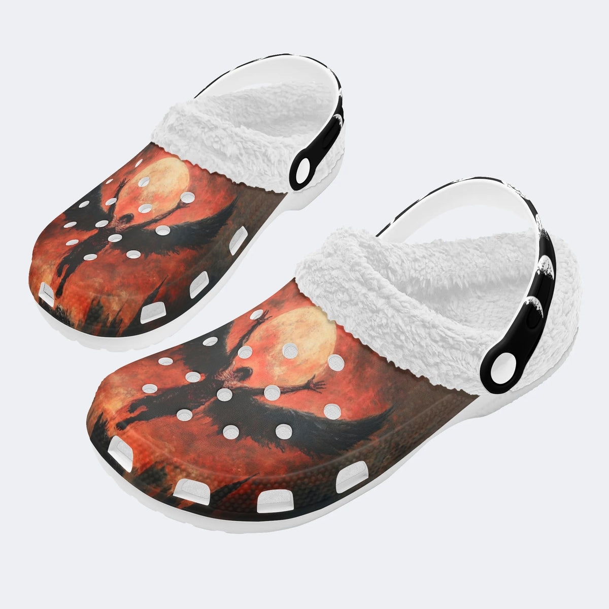 Skull Horror Print - Fur Lined Slippers/Sandals