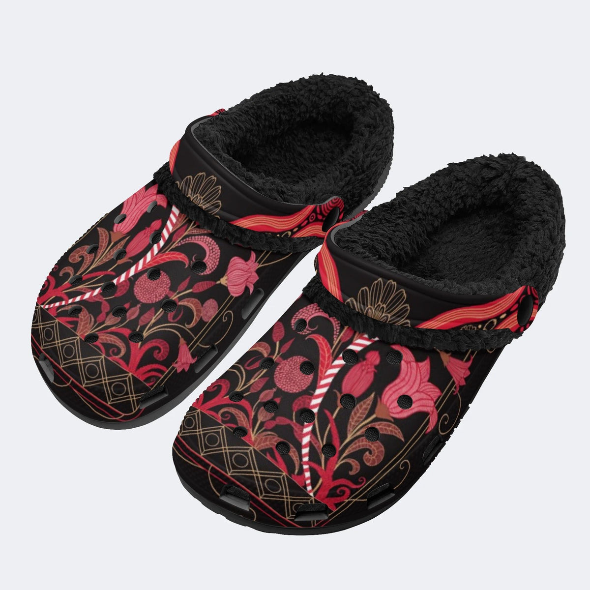 Dark Flower Art - Fur Lined Slippers/Sandals
