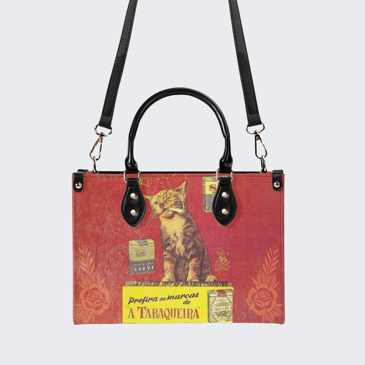 Retro Smoking Cat - Leather Handbag