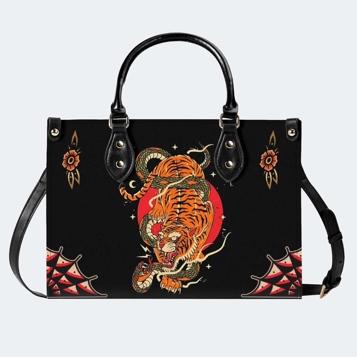 Tiger And Snake Print - Leather Handbag