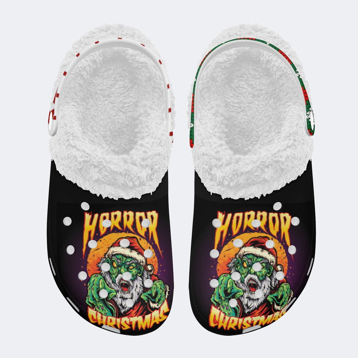 Horror Zombie Santa Claus Print - Fur Lined Slippers/Sandals