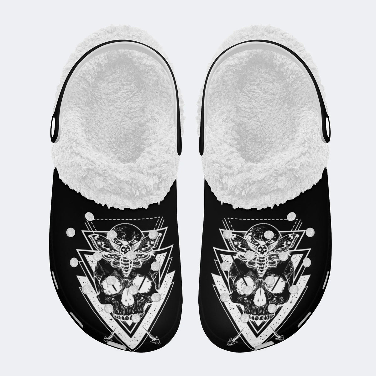 Classic Death Moth Skull Print - Fur Lined Slippers/Sandals