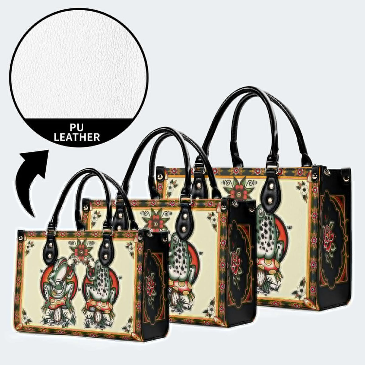 Old School Rock Frog Print - Leather Handbag