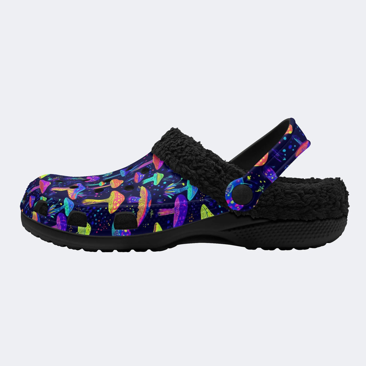 Neon Color Mushroom Print - Fur Lined Slippers/Sandals