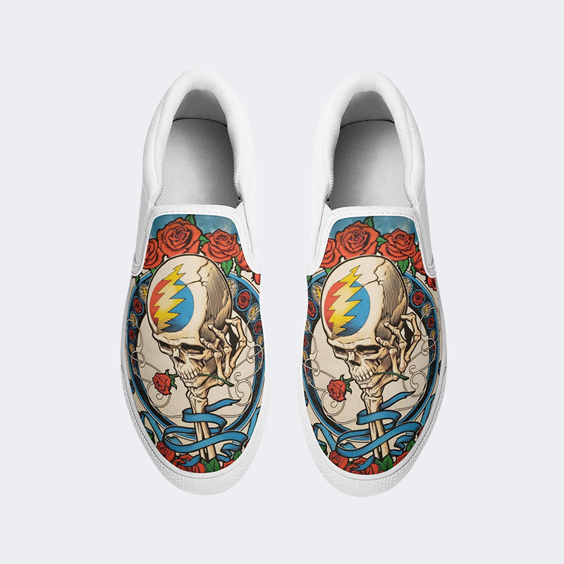 Unisex Tie Dye Skull Graphic Print - Slip On Shoes