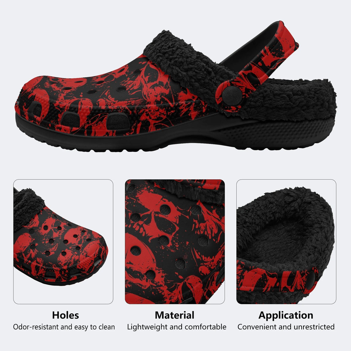 Gothic Splatter Skulls - Fur Lined Slippers/Sandals