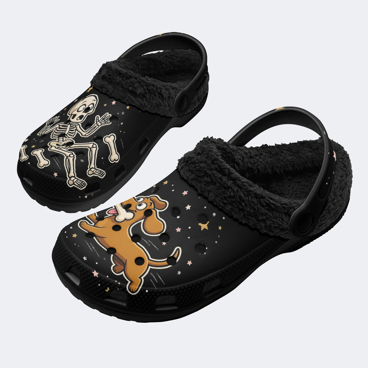 Skeleton Dog Bones - Fur Lined Slippers/Sandals