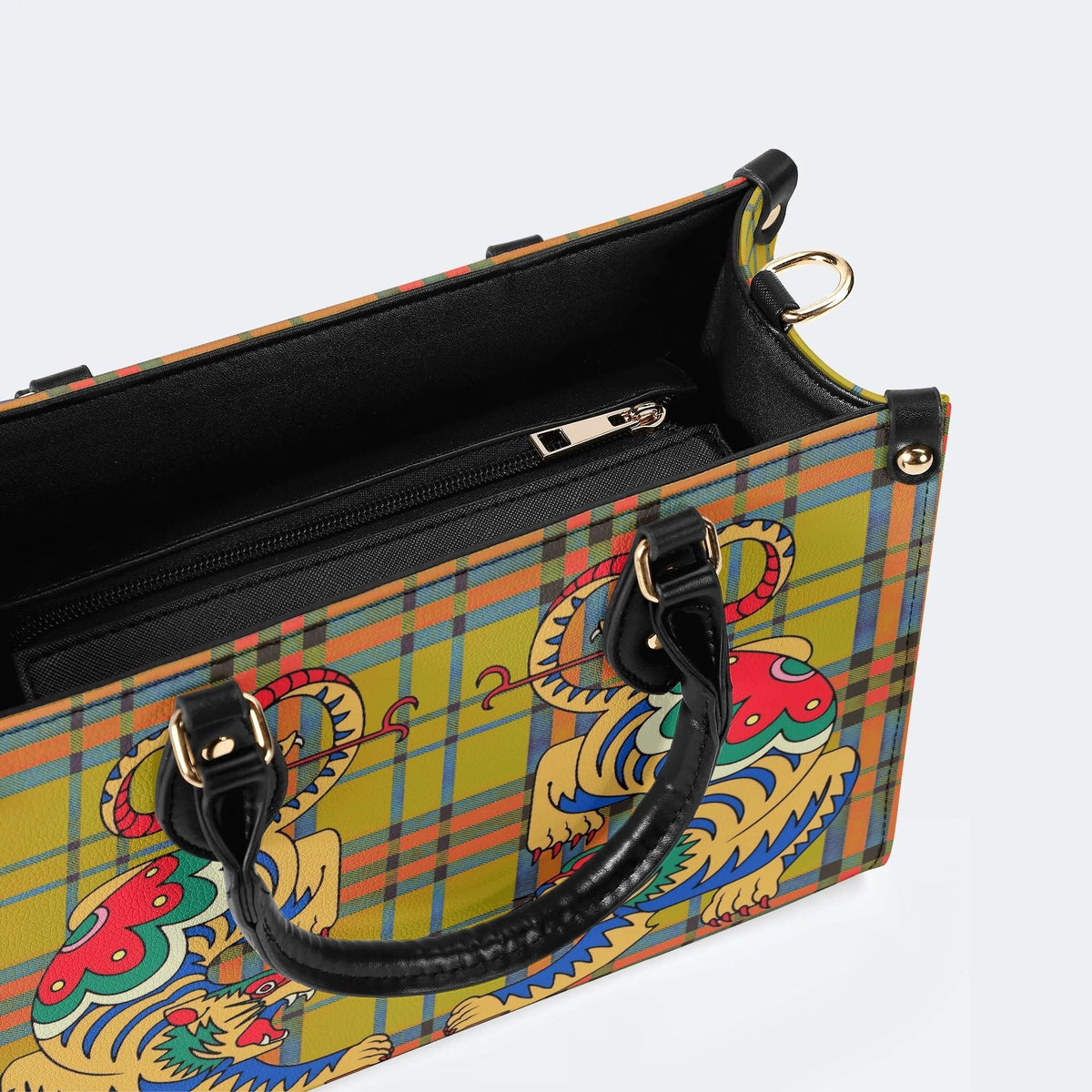 Retro Check Tiger - Leather Handbag