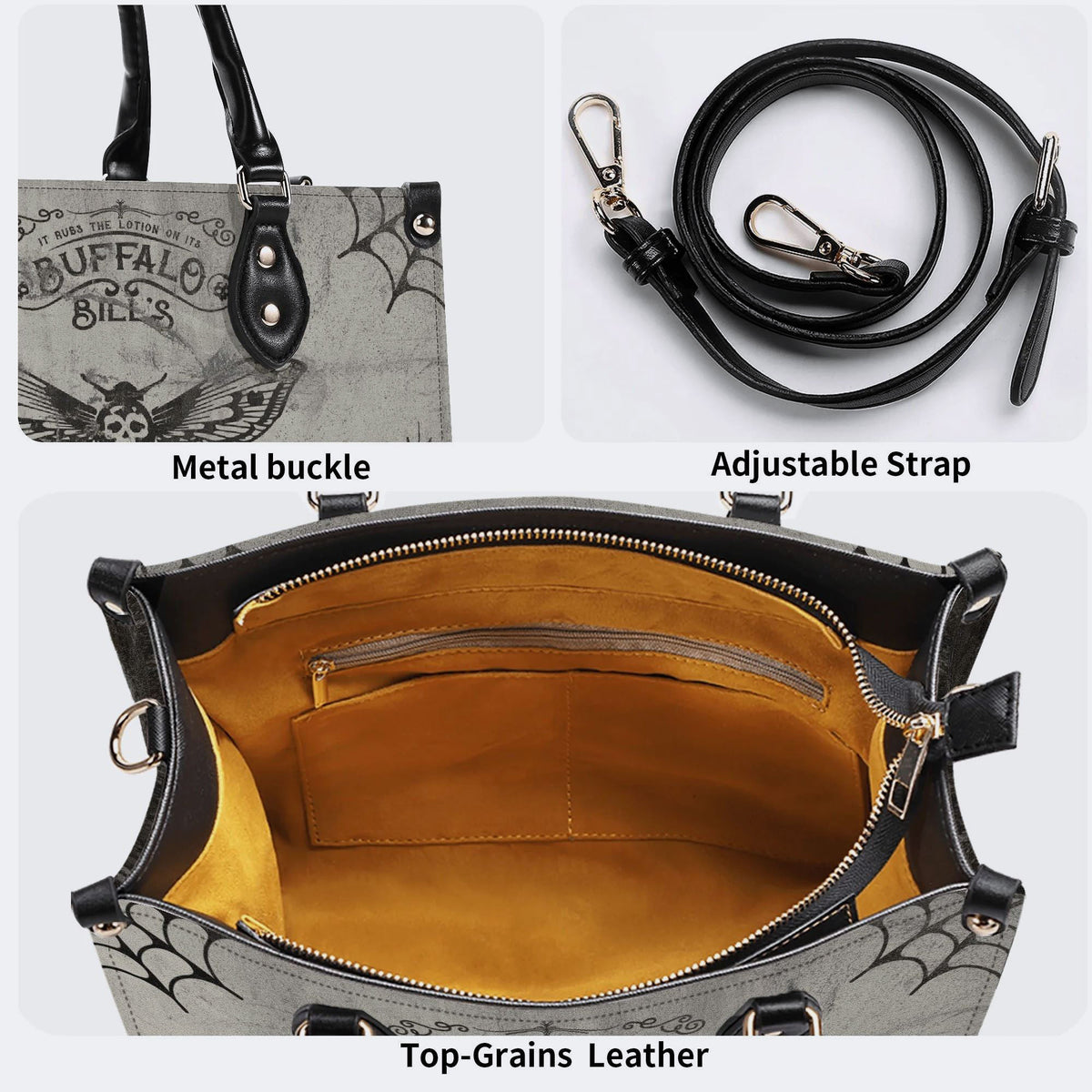 Vintage Death Moth Print - Leather Handbag