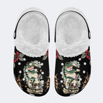 Traditional Skull & Frog Print - Fur Lined Slippers/Sandals