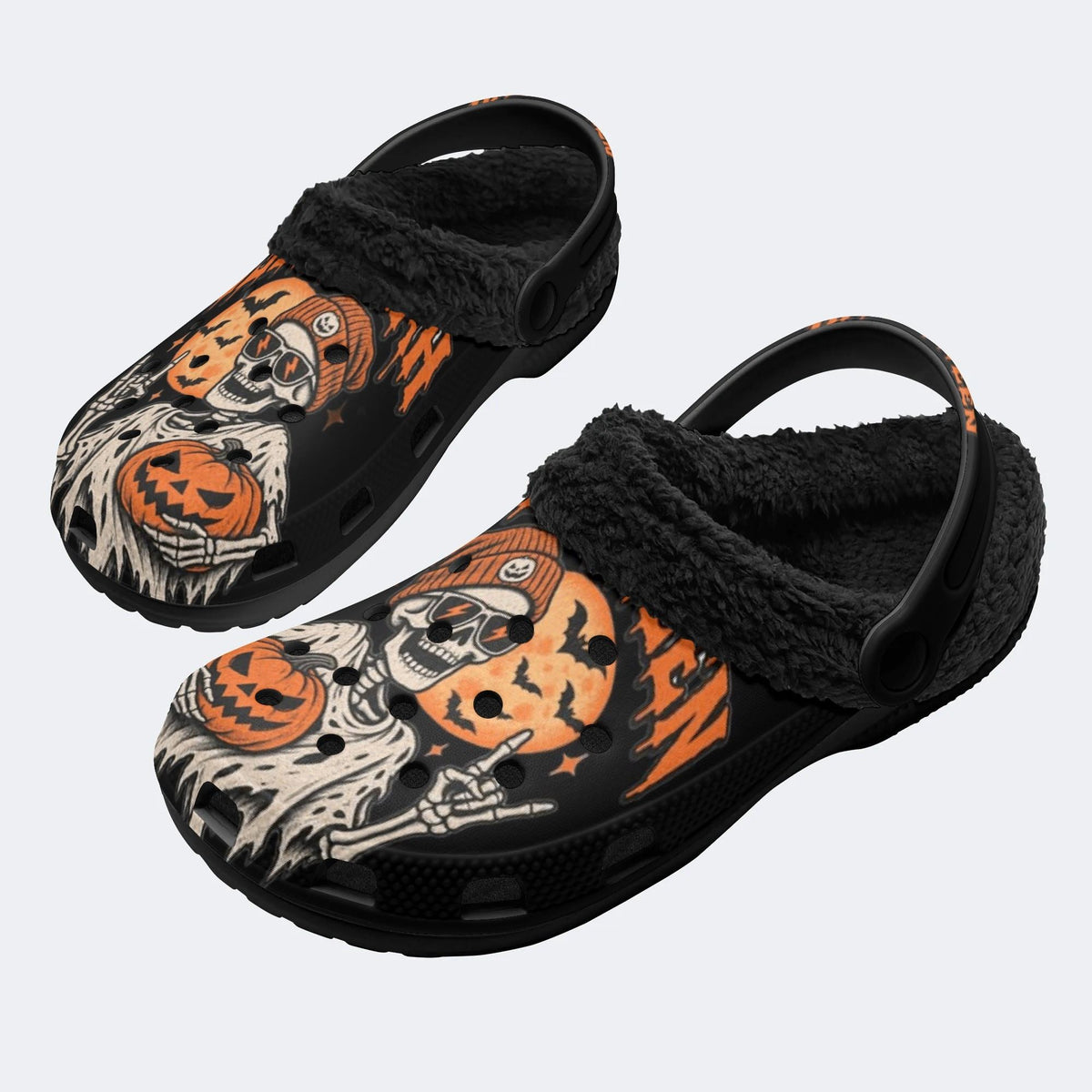Cool Skull Pumpkin - Fur Lined Slippers/Sandals