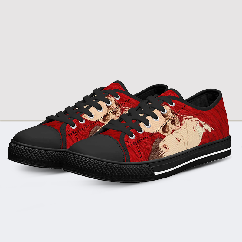 Red Sheets Skull Low Top Canvas Shoes