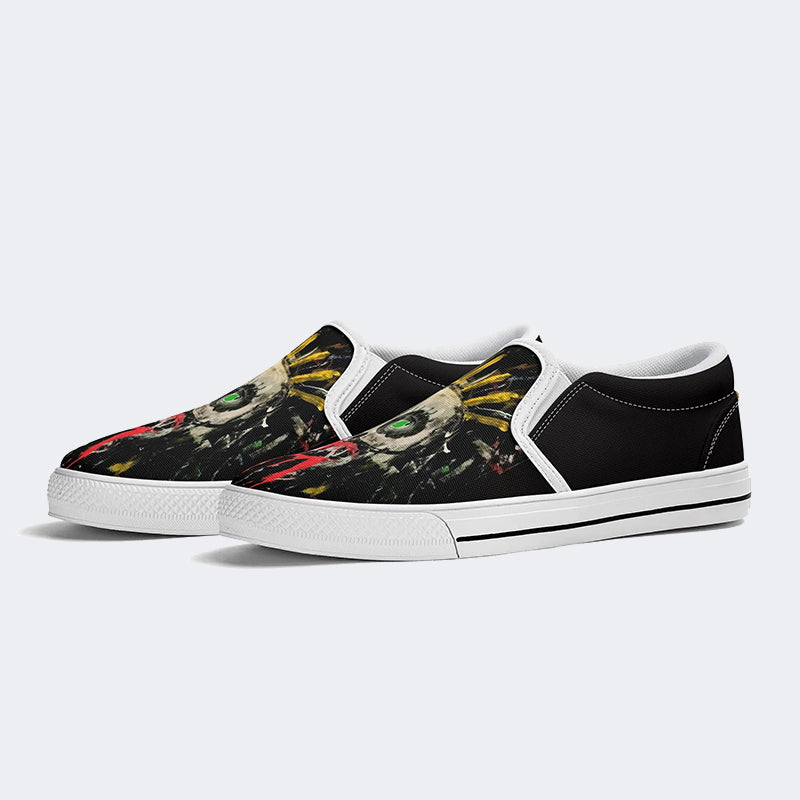 Unisex Graffiti Skull Print - Slip On Shoes