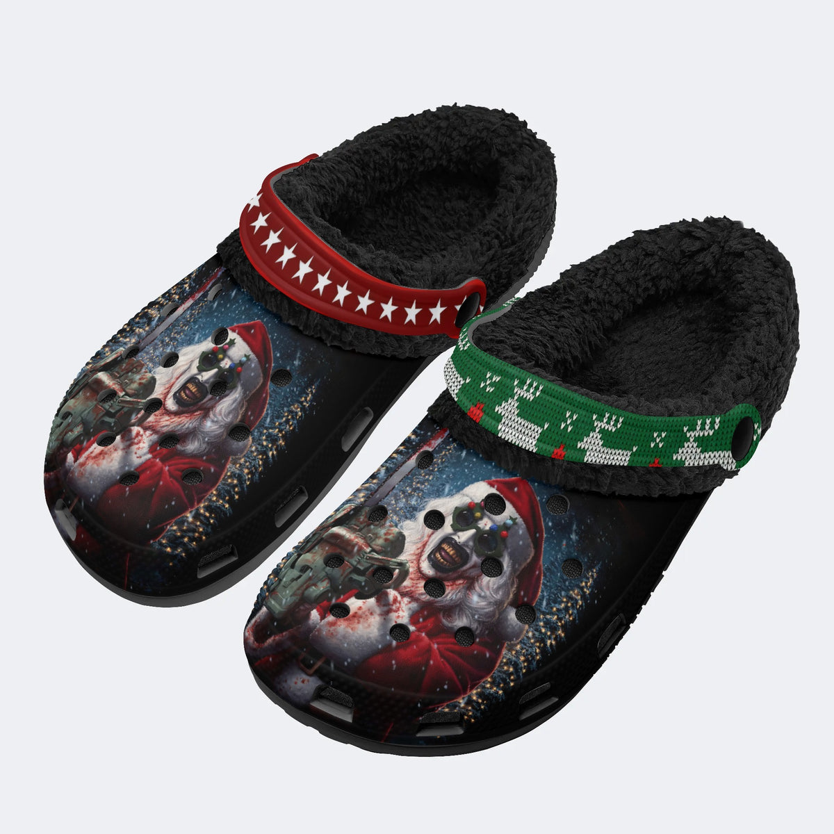 Horror Santa Claus Ghostface Print - Fur Lined Slippers/Sandals