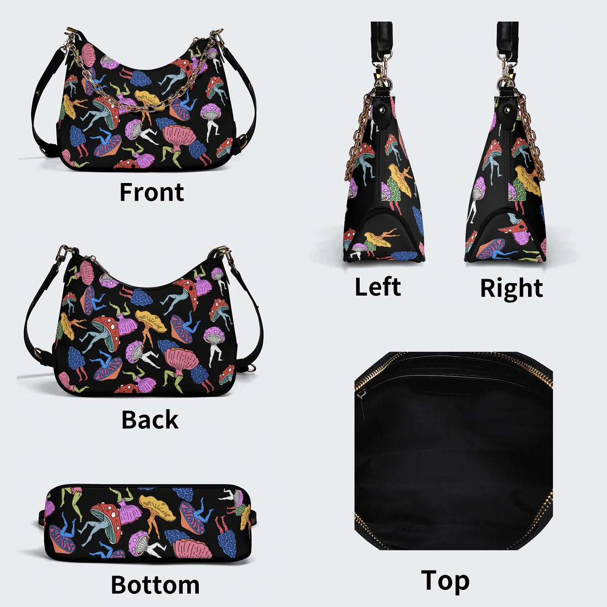Colorful Mushroom Man Print - Leather Crossbody Bag
