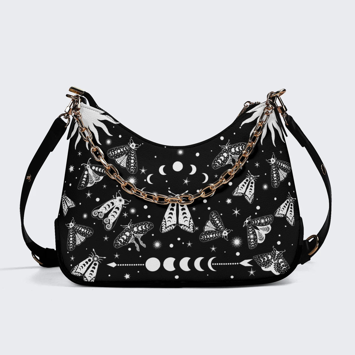 Vintage Dark Moth Print - Leather Crossbody Bag