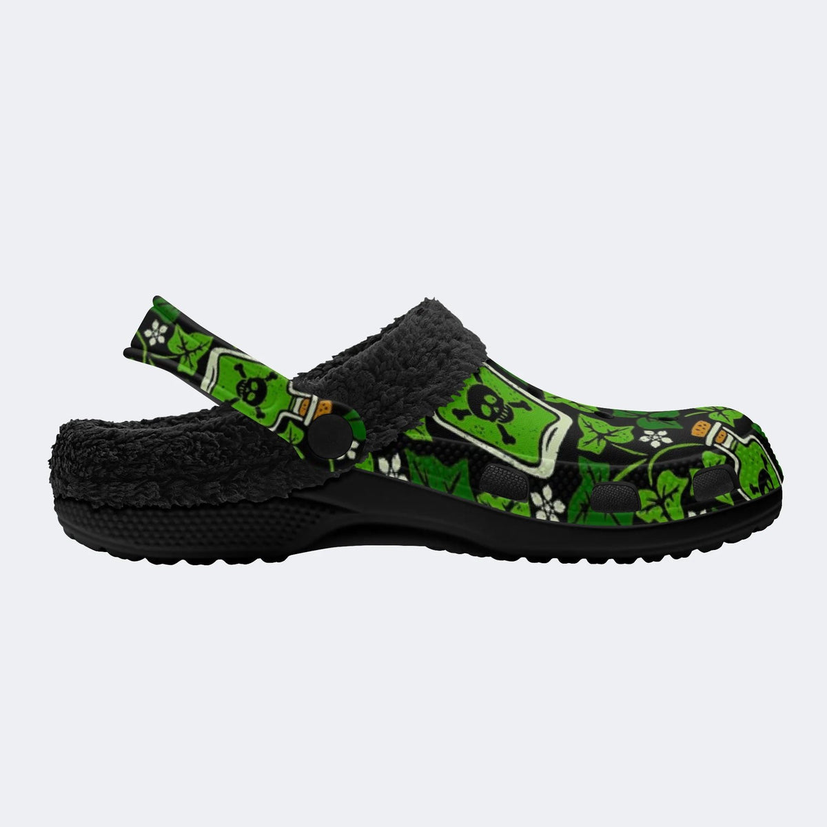 Spooky Poison Vial Skull‑Fur Lined Slippers Sandals