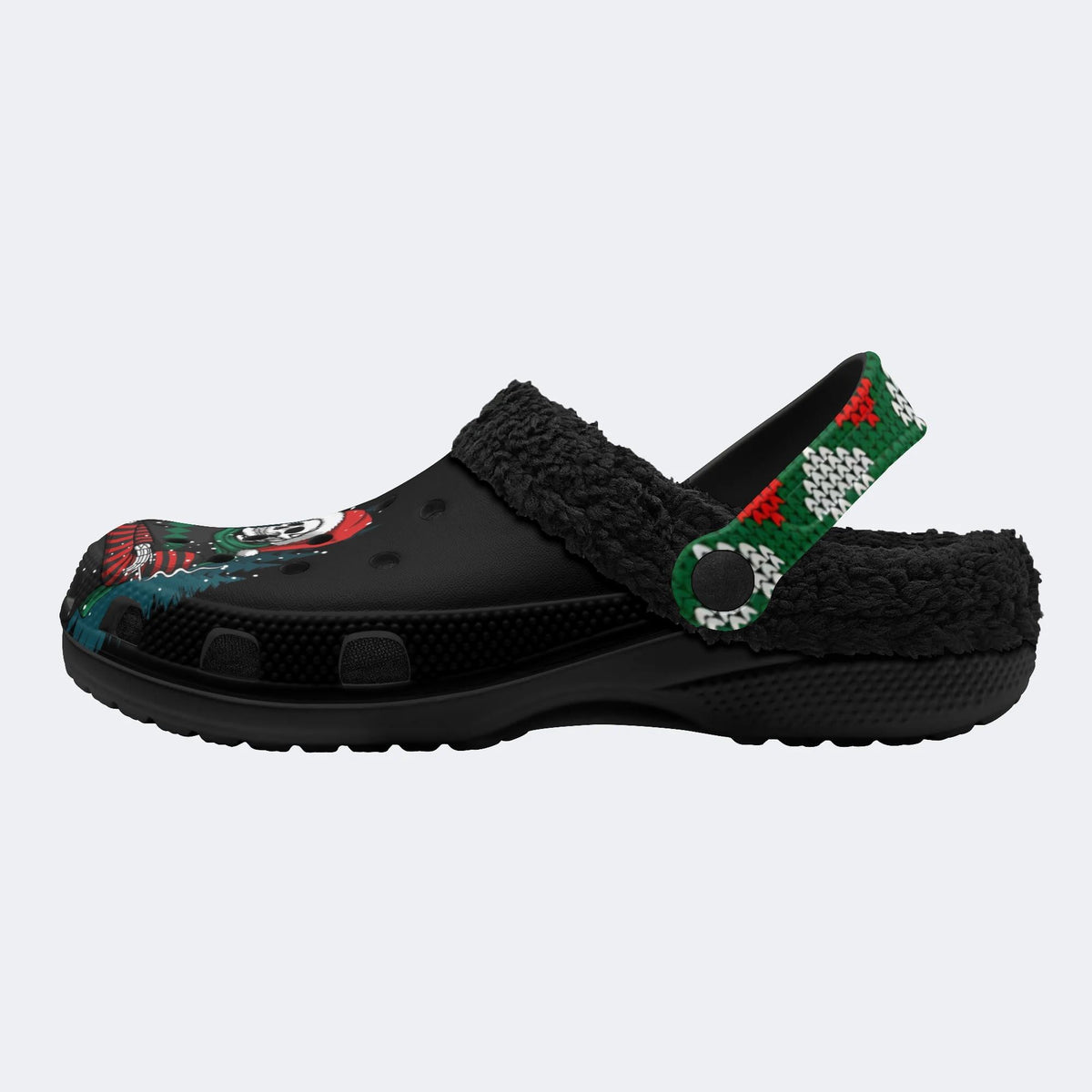 Horror Christmas Skull Print - Fur Lined Slippers/Sandals