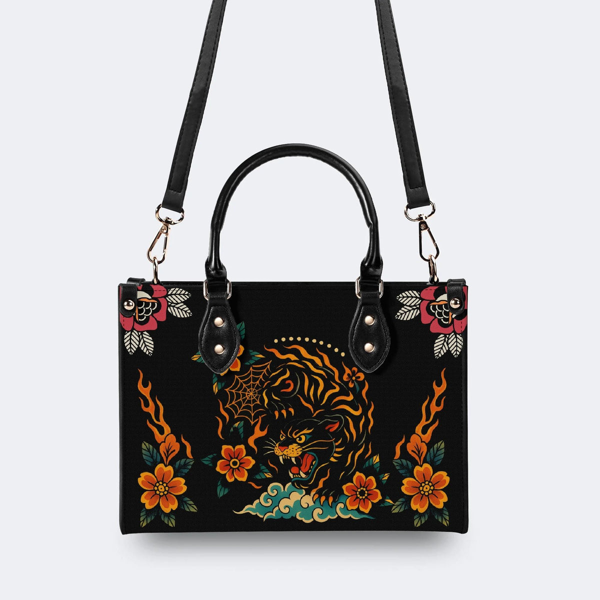 Black Panther Print - Leather Handbag