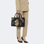 Flower Tiger Art Print - Leather Handbag