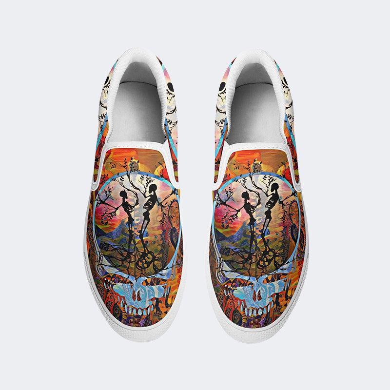 Unisex Tie Dye Skull Graphic Print - Slip On Shoes