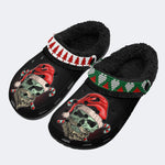 Skull Santa Print - Fur Lined Slippers/Sandals