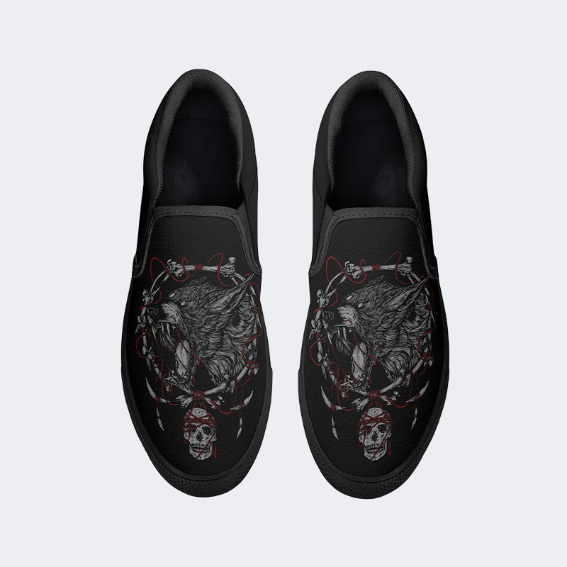 Wolf&Skull Graphic Print - Slip On Shoes