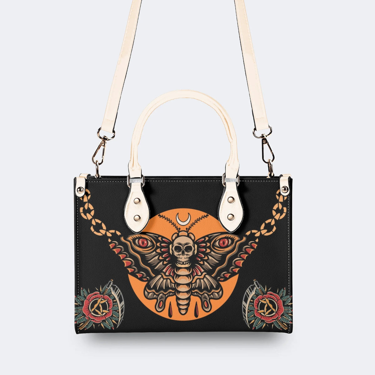 Old School Death Moth Vintage Print - Leather Handbag